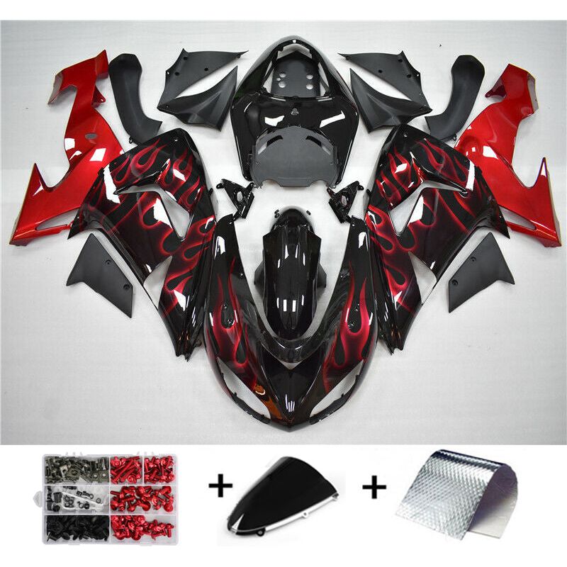 2006-2007 Kawasaki ZX10R Fairing Red Flame Kit