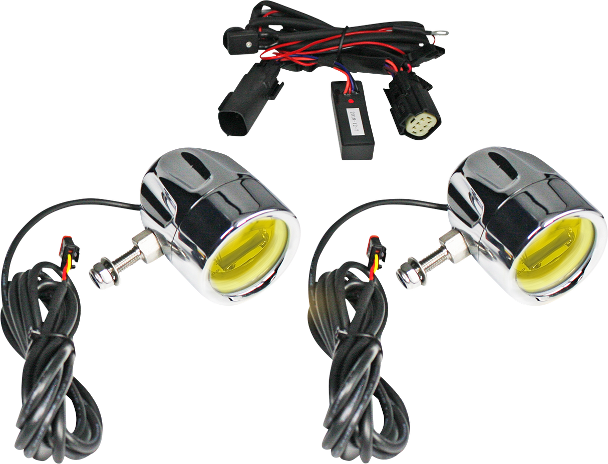 Custom Dynamics - 2014-2023 Harley Davidson ProBEAM® LED Chrome Halo Fog Lights - Yellow Lens