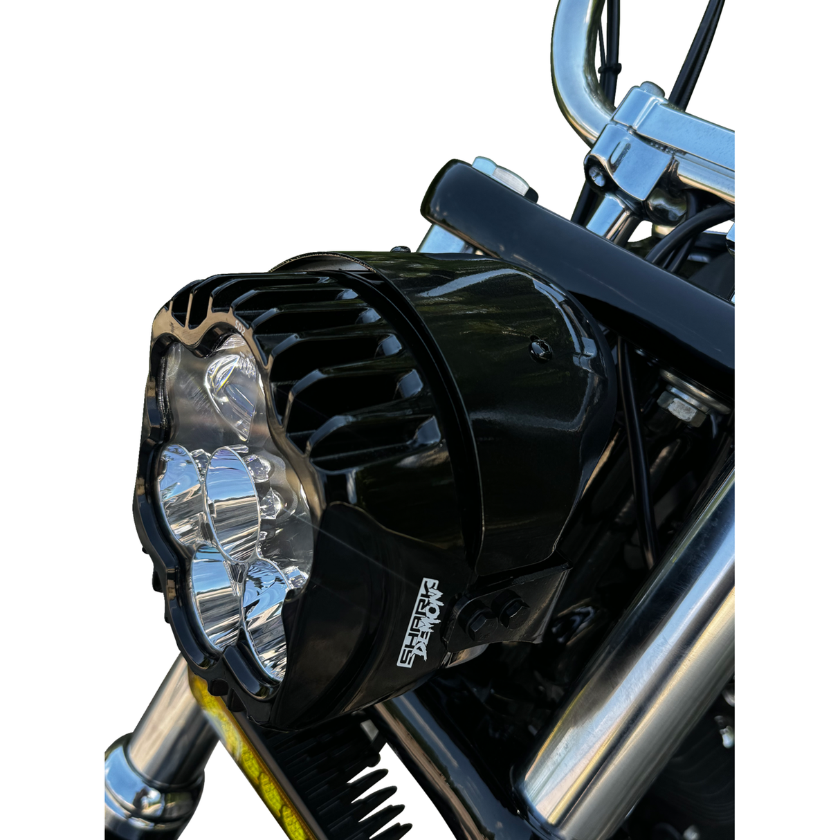 Custom Dynamics LED Headlight - Shark Demon 2 - Pedestal Mount 1999-2022 Dyna, Sportster, Softail Models