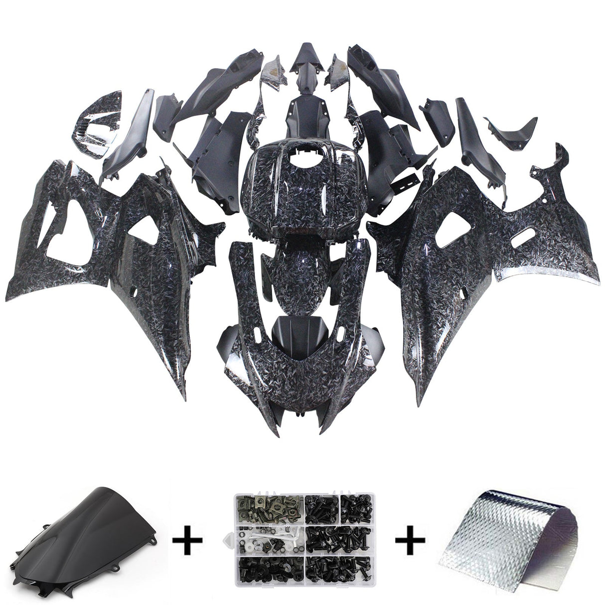 2021-2024 - Yamaha YZF-R7 Carbon Fiber Marble Black Fairing Kit