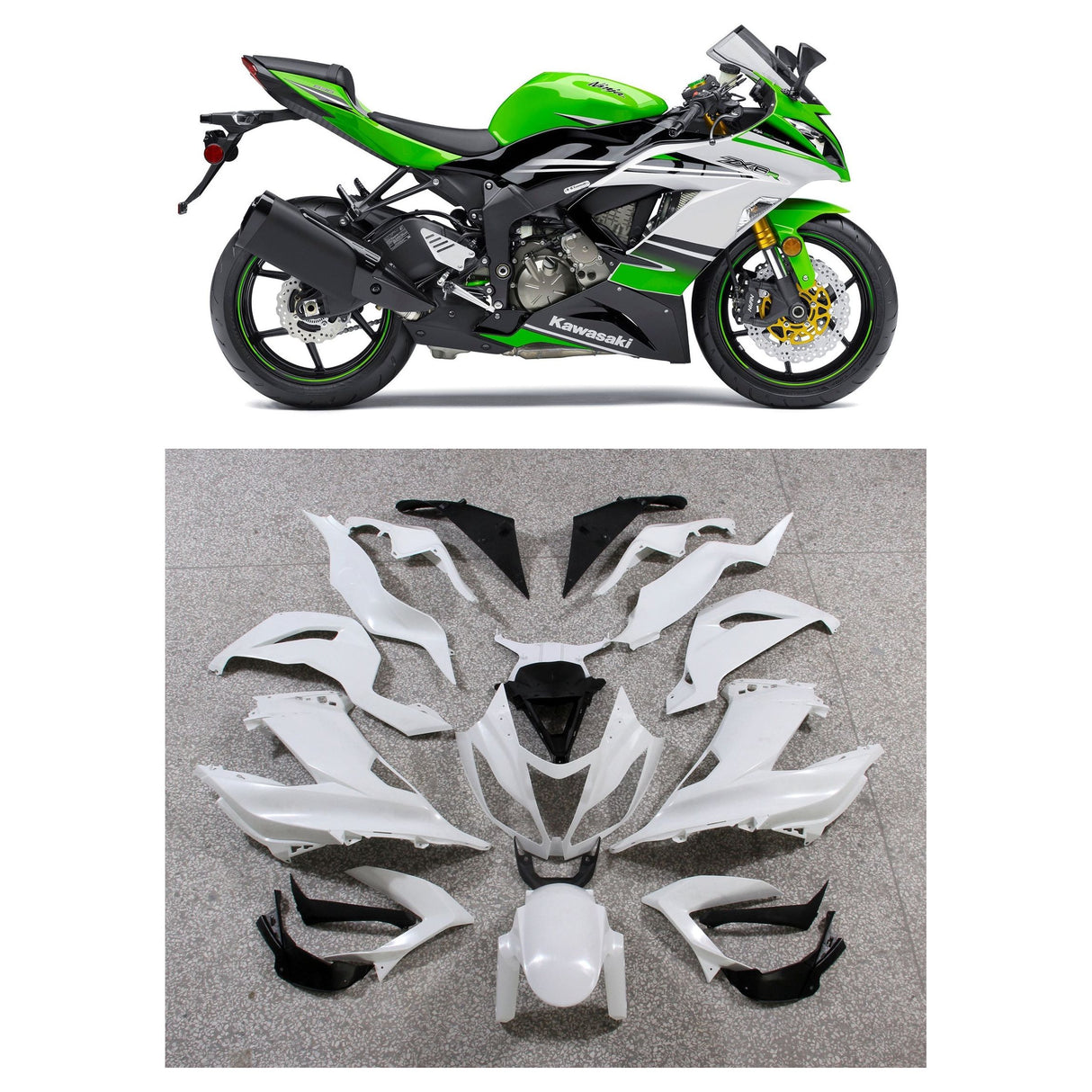 2013-2018 Kawasaki ZX6R Fairing Green&Black Kit