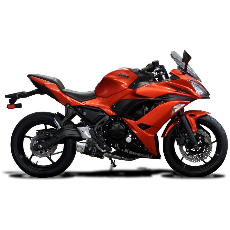 2017-2025 Kawasaki Ninja 650/EX - Full 2-1 Exhaust 304 Stainless Steel with Slip on 8 Inch Round Carbon Fiber Muffler
