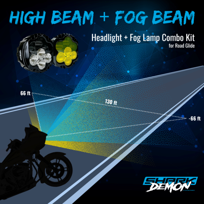 Custom Dynamics - 2015-2025 Harley Road Glide - Shark Demon Headlight and Fog Lamp Combo Kit