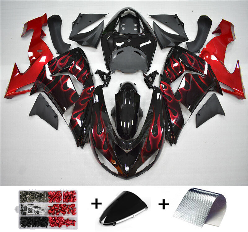 2006-2007 Kawasaki ZX10R Fairing Red Flame Kit