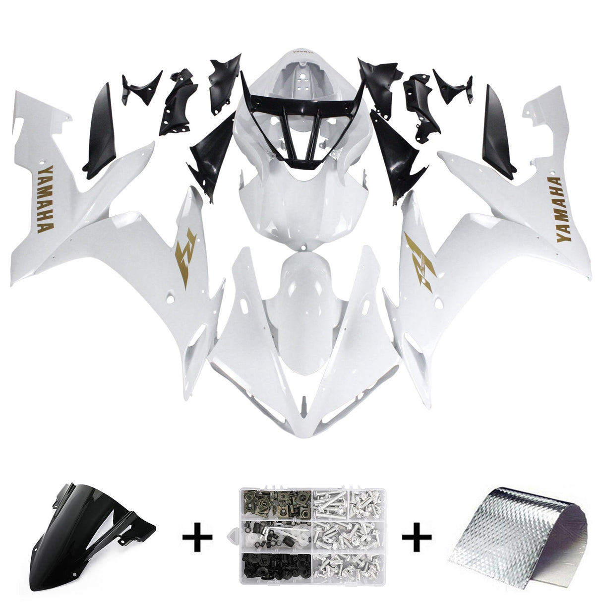 2004-2006 Yamaha YZF 1000 R1 White Golden Logos Fairing Kit