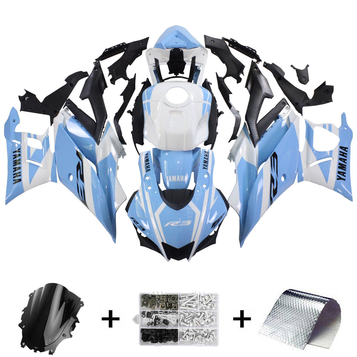 2019-2021 Yamaha YZF R3/YZF R25 Blue&White Fairing Kit