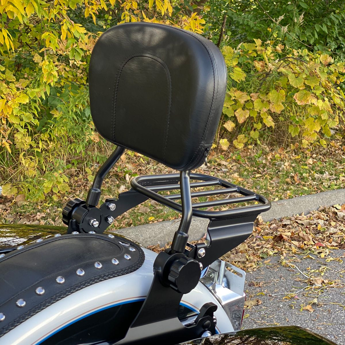 HogWorks - Black Sissy Bar Backrest & Luggage Rack for Harley® Softail / Fatboy / Night Train