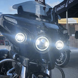 HogWorkz - 7" LED Black HALOMAKER Headlight (Daymaker Replacement) with Auxiliary Passing Lamps for Harley Touring & Softail