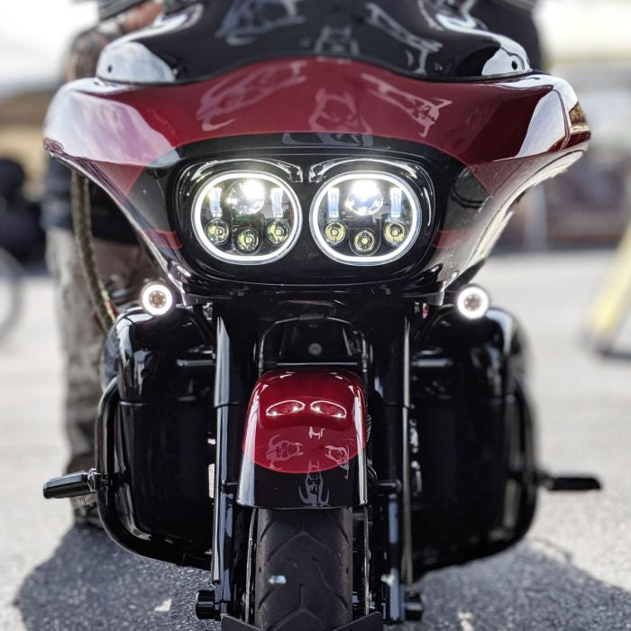 HogWorkz - Black LED Dual Halomaker Headlights For Harley Road Glide 1998-2013